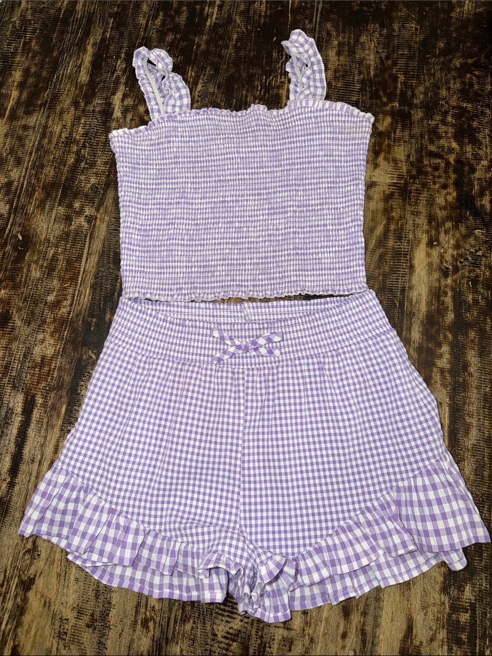 Design History Lilac Gingham Ruffle Shorts Set